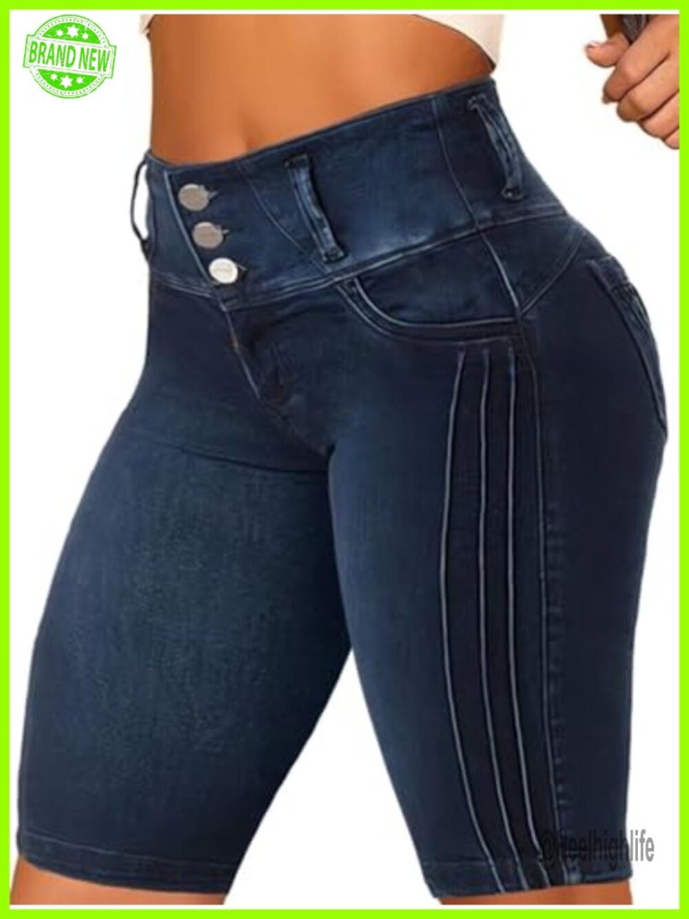 Mid Rise Butt Lifting Denim Bermuda Skinny Shorts